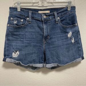 Levi’s Mid length Distressed Medium Wash Cuffed Shorts Size 28